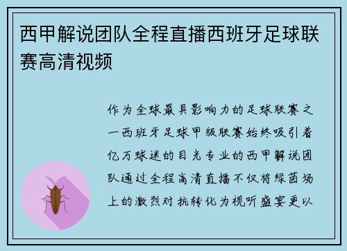 西甲解说团队全程直播西班牙足球联赛高清视频